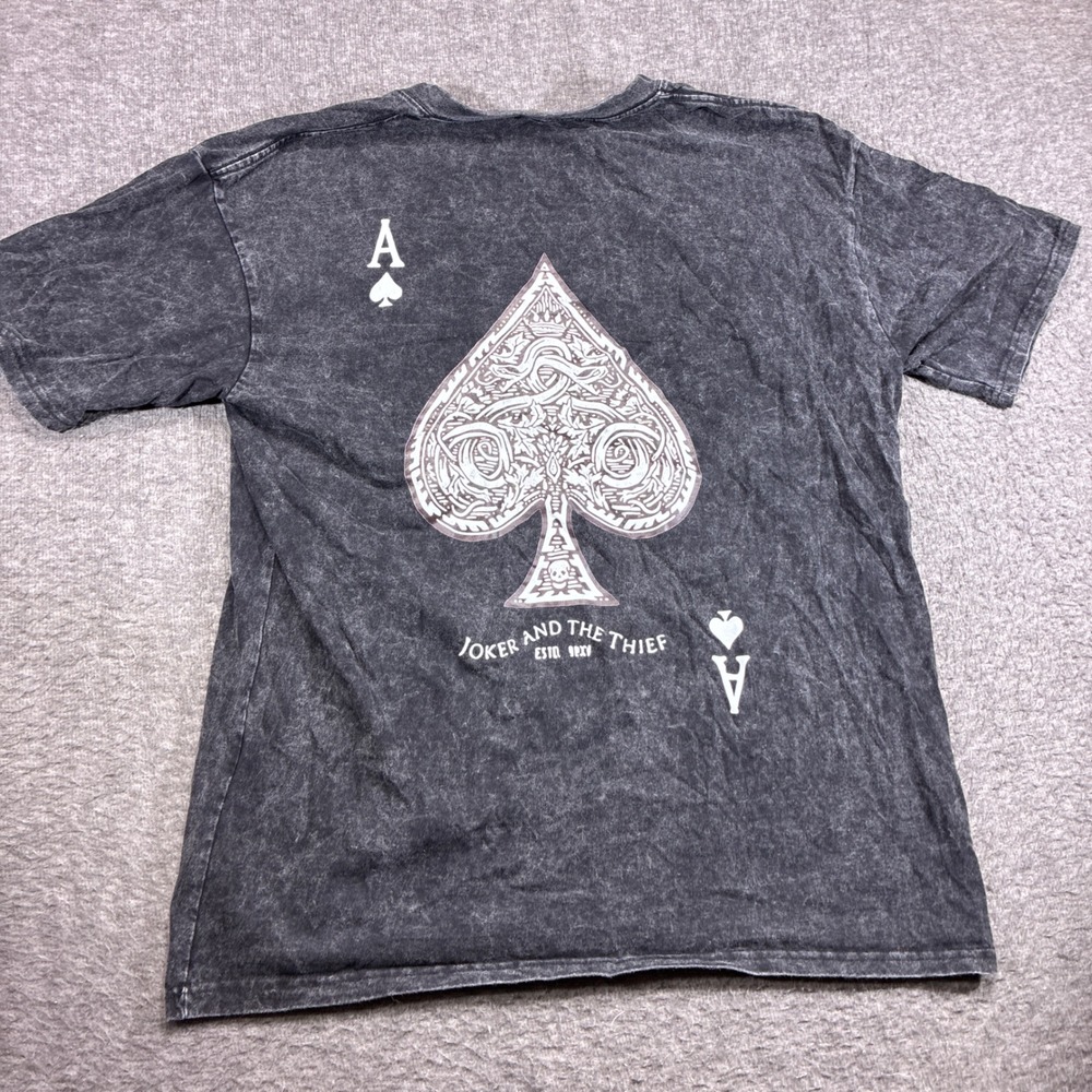 Joker and the‎ Thief Graphic T-Shirt Mens XL Black Acid Wash Playing Card Ace